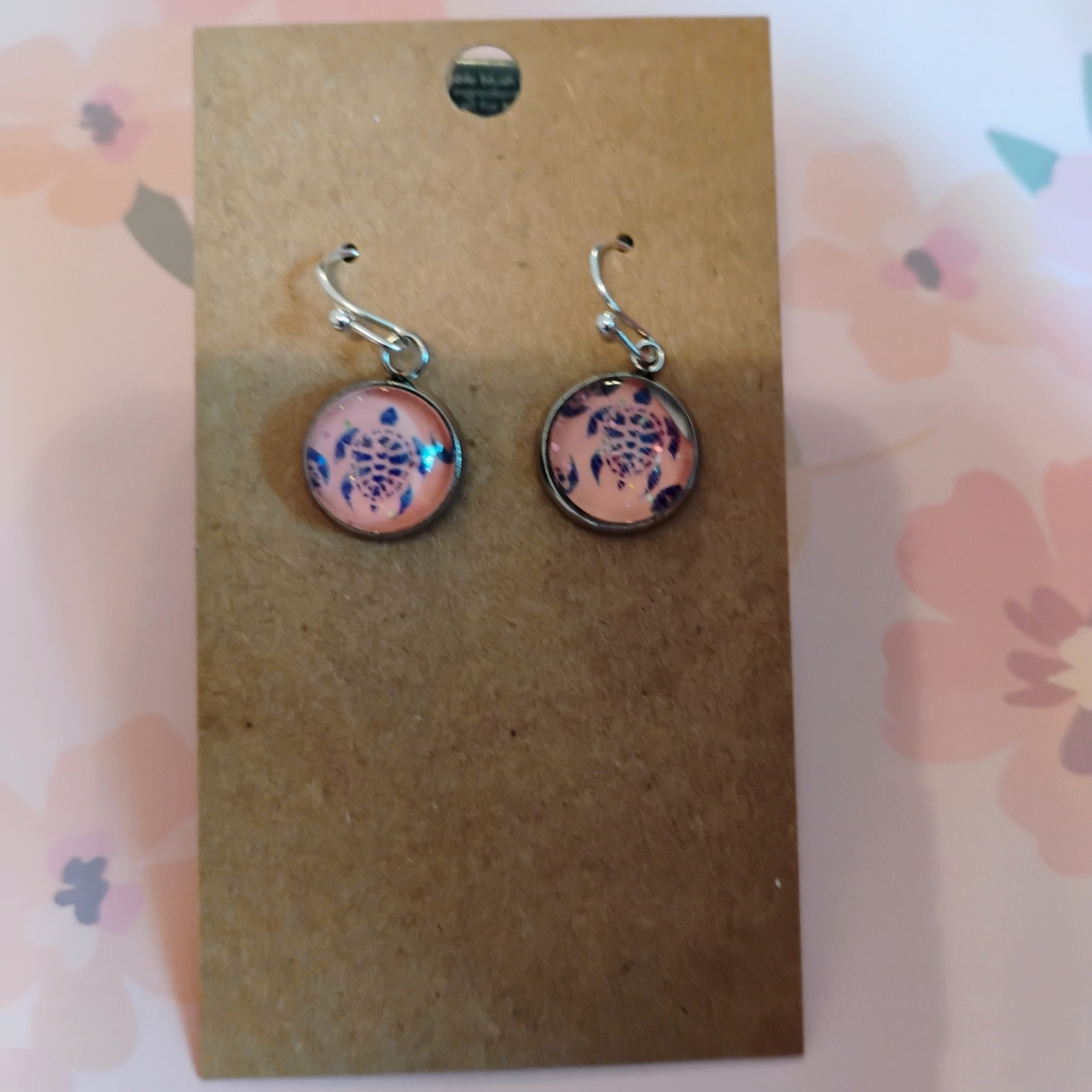 Pink and Blue Floral Earrings